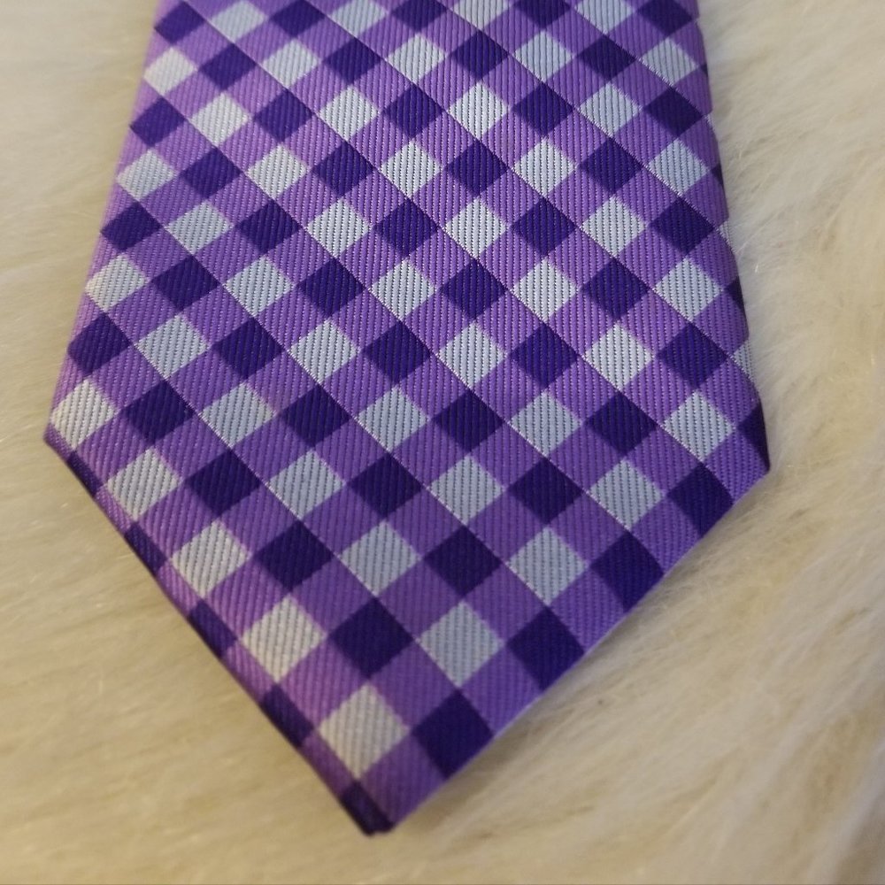 J Ferrar Purple Silver Checked Tie - Picture 3 of 6